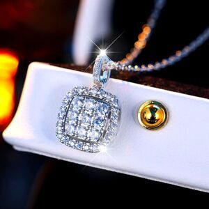 Clear White Baguette Diamond Pendant Necklace on 925 Silver